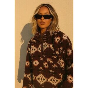 Wrangler Burgundy Aztec Sherpa Fleece Pullover M Half Zip